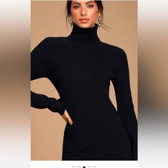 Black Turtleneck Sweater Dress - Picture 3 of 4